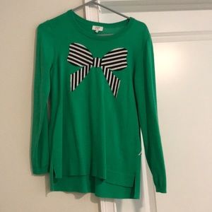 Crown & Ivy Lightweight Green Bow Sweater